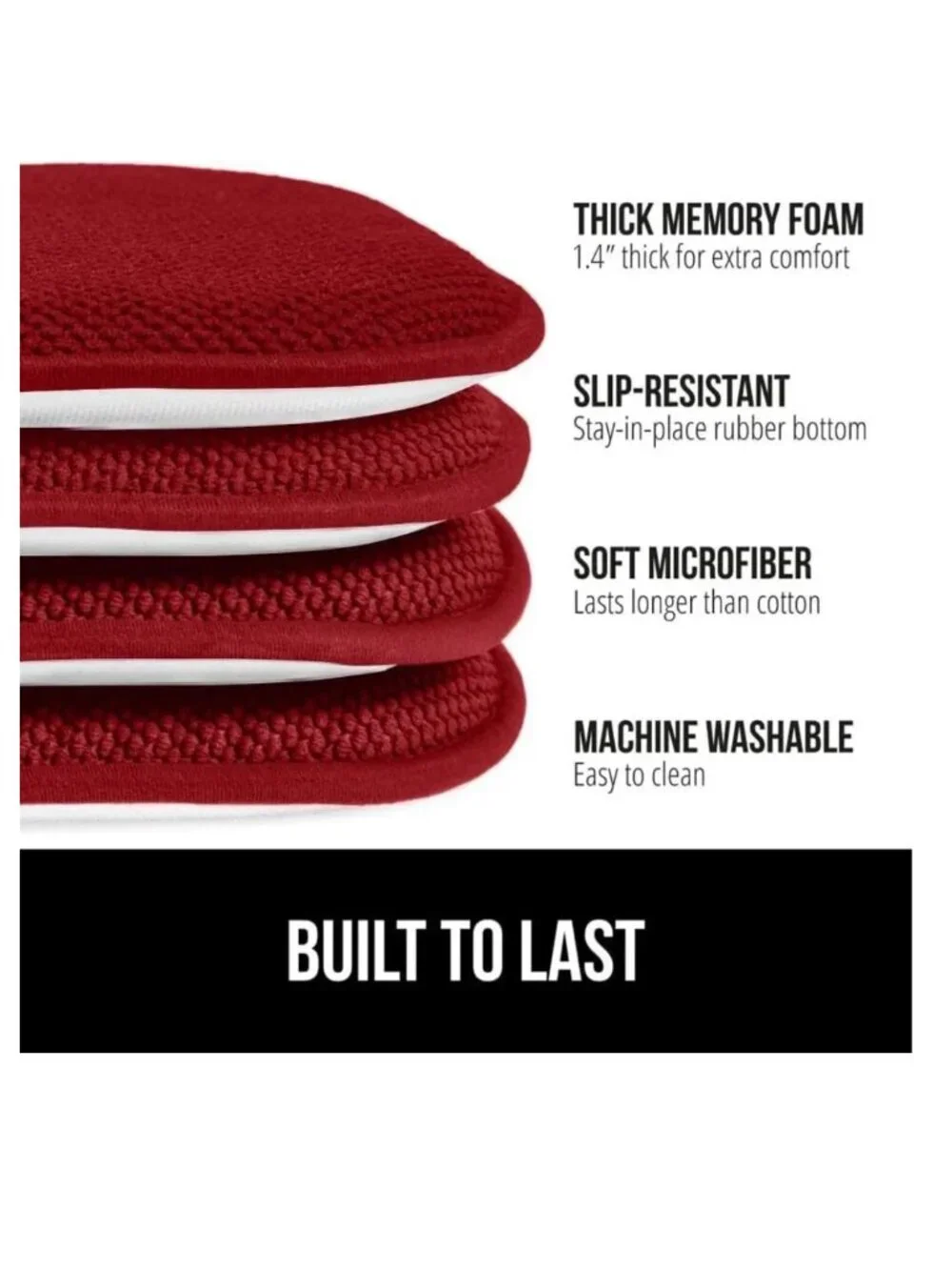 NEW Set 2 Gorilla Grip No Tie Memory Foam Slip Resistant Pad Seat Cushion Chair